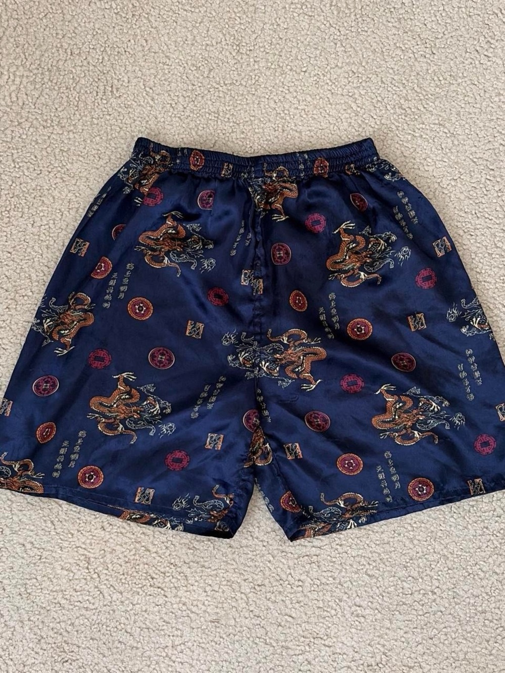 Men's Navy Dragon-Print Swim Shorts